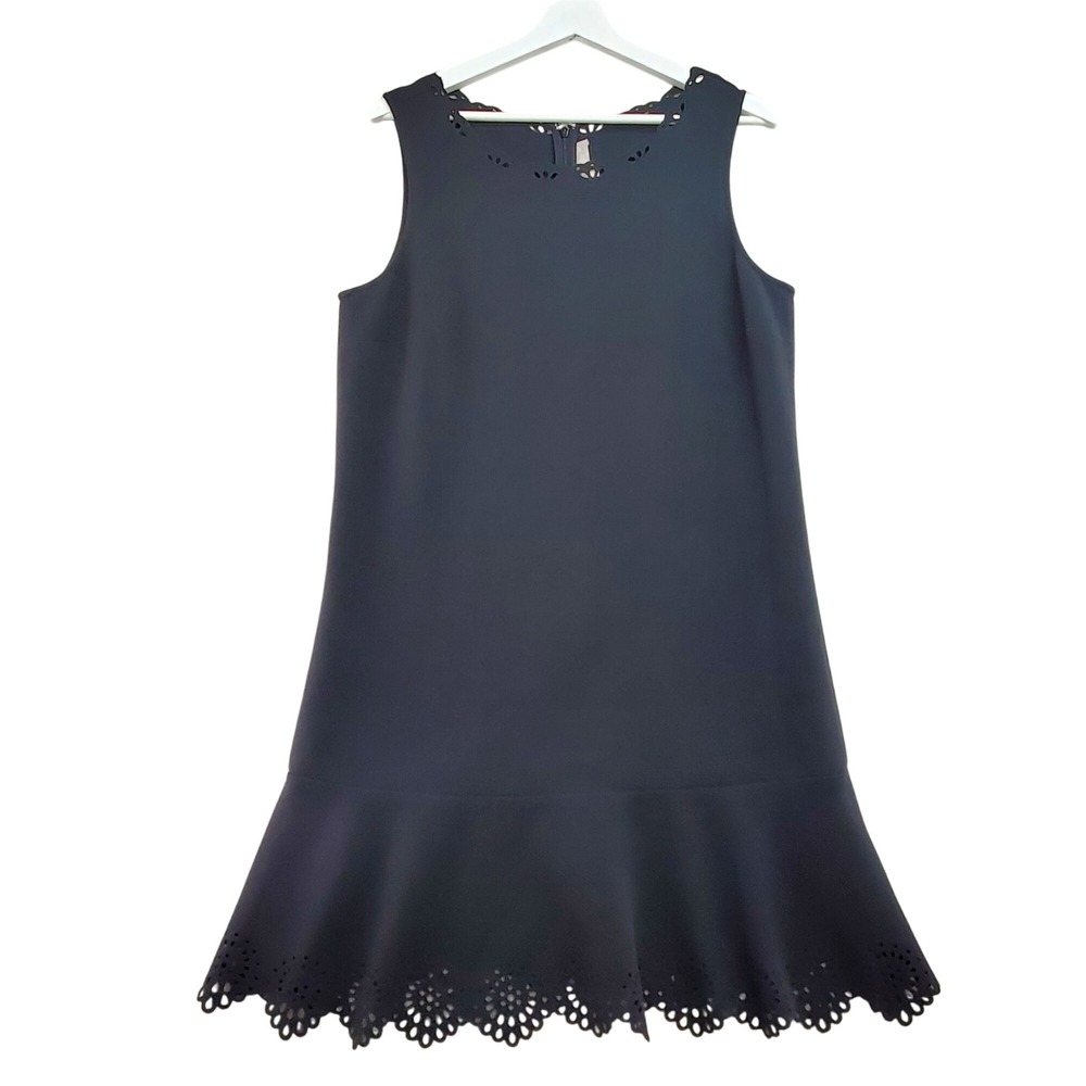 LOFT Womens‎ Dress Black 12 Sleeveless Scalloped Laser Cut Ruffle Hem Cocktail